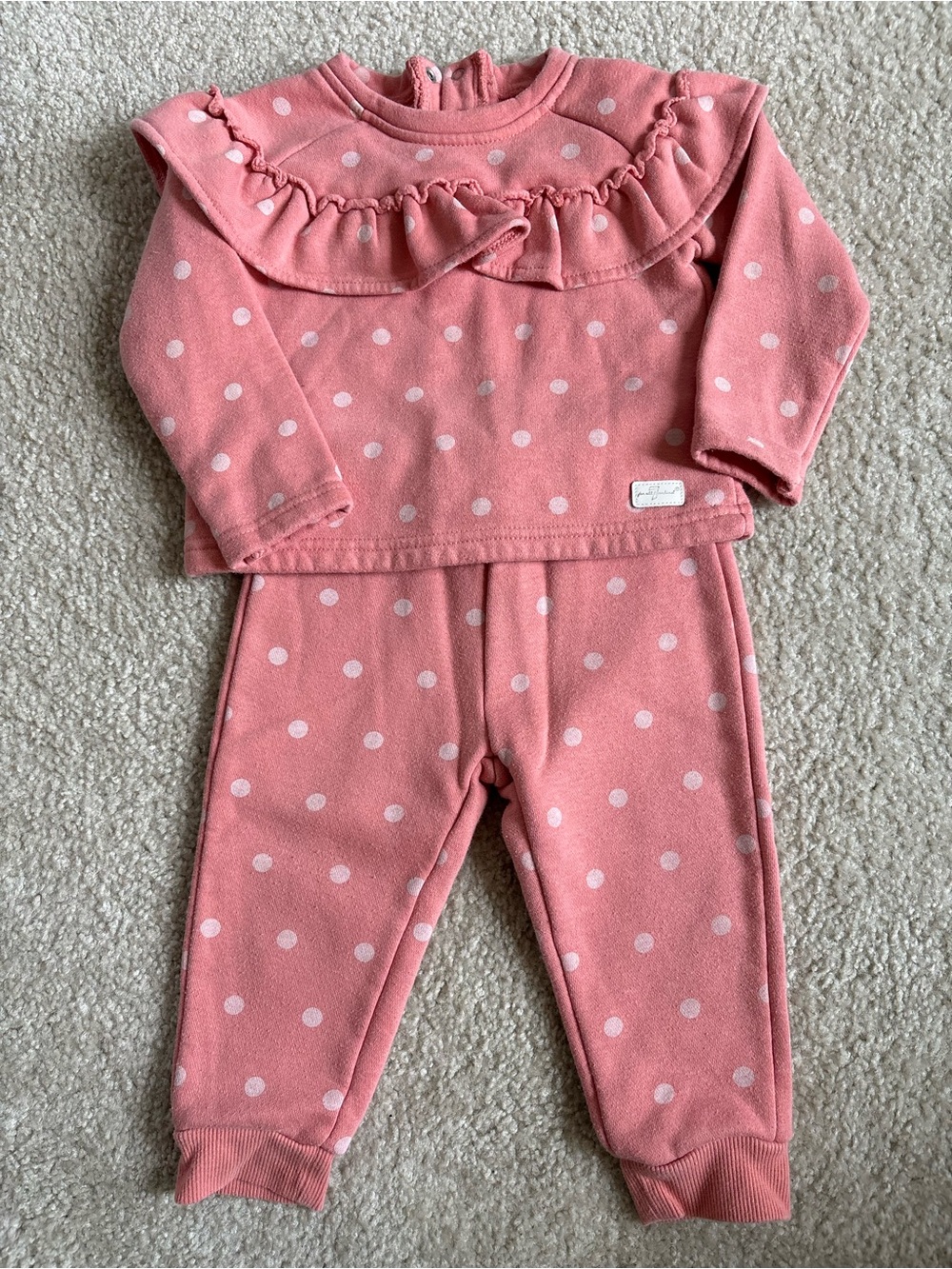 7 For All Mankind Pink Polka Dot Ruffle Pajama Set